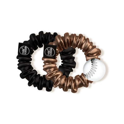 Duo Sprunchies True Golden Invisibobble, élastiques à spirale noir et bronze